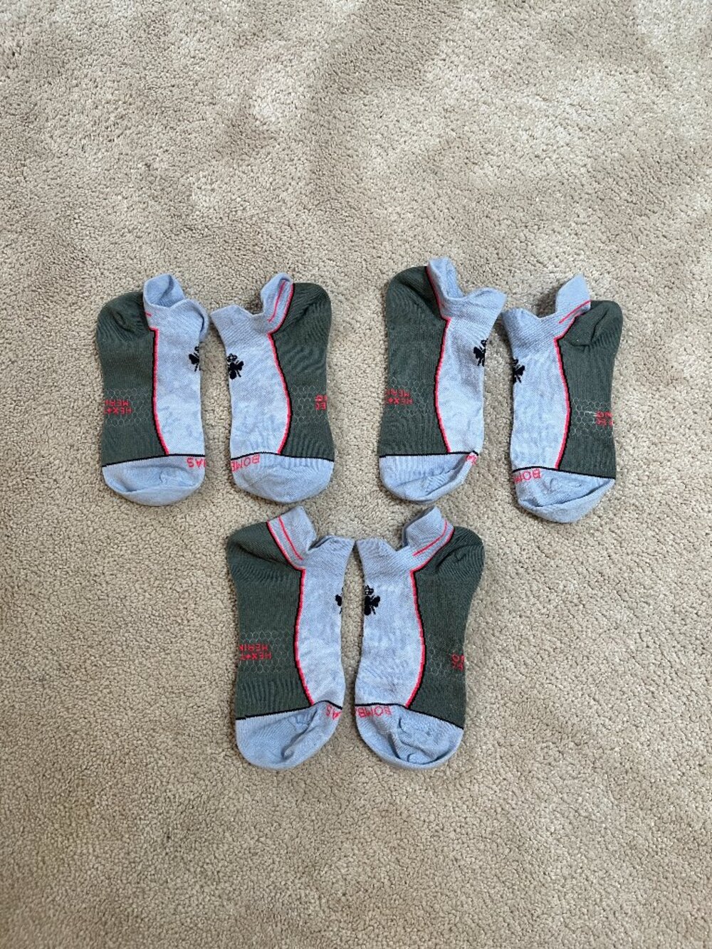 New 3 Pack Bombas Merino Wool HexTec UltraLite Ankle Socks Med Blue Grey MSRP$72